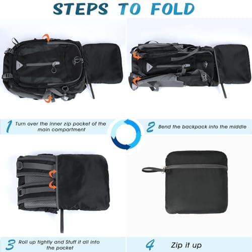 RAINSMORE Hiking Backpack 40L Lightweight Foldable Rucksack for Men Women Water Resistant Backpack Durable Packable Travel Daypack for Camping Climbing Walking Mountaineer Sports Outdoor — view 3
