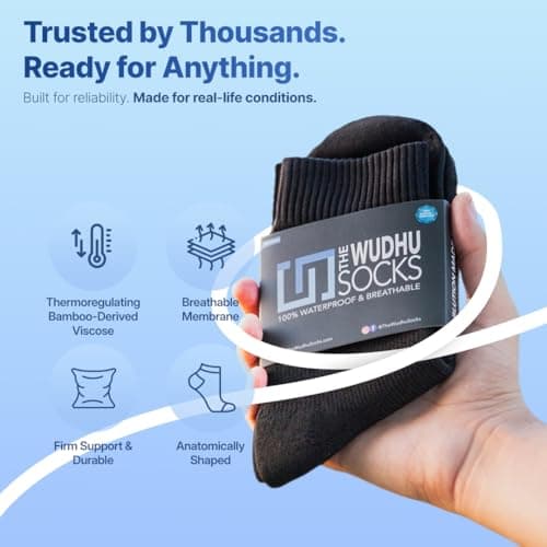 ABDEEZ Waterproof Socks for Men & Women Breathable, Ankle-Length,The Wudhu Socks for Hiking, Walking, Running, Skiing, & Outdoor Activities(Jet Black, Medium) — view 3