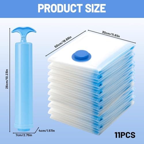 Vacuum Storage Bags 10 Pack - 50x30cm Compact Size, Hand Pump Included, Space Saving Bags for Travel, Clothes & Underbed Organisation, 10 Same Size Bags for Neat Storage — view 2