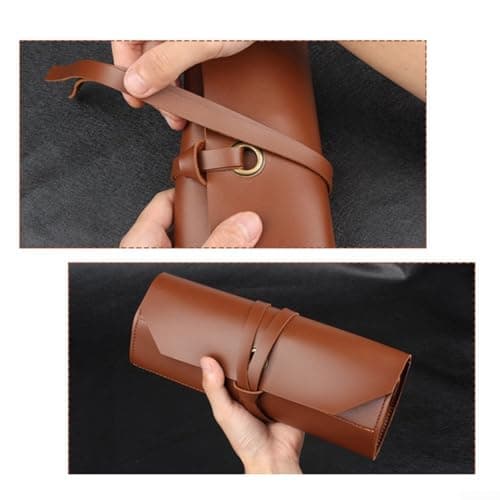 Zilimontt 1Pcs Portable Leather Tool Roll Bag, Multifunction Hardware Wrench Storage, Heavy Duty Waxed Canvas Tool Roll Bag For DIY Enthusiasts (Brown) — view 4