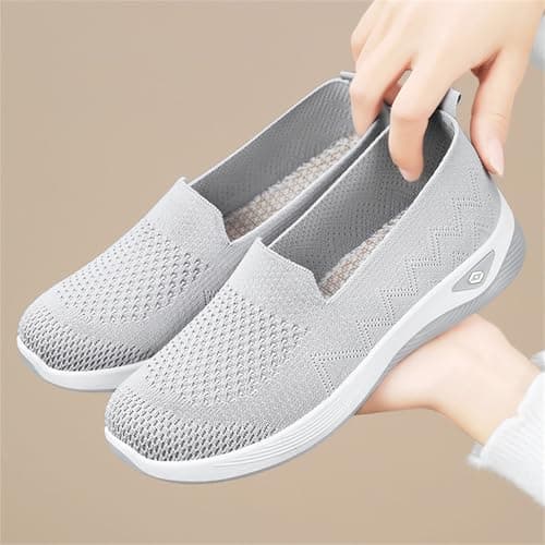 Women's Walking Shoes Breathable Mesh Upper Lightweight Casual Trainers (Grey,3) — view 2