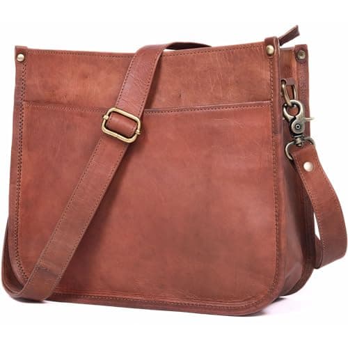 JINALEXIA LEATHER Genuine Leather Crossbody Purse for Women – Rustic Leather Satchel, Medium Size with Zipper Pocket – Cute Everyday Handbag, Medium Brown, Tan