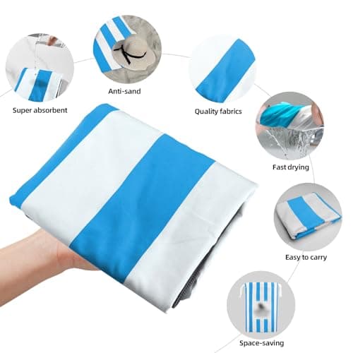 CNMTCCO Large Beach Towel for Adults with Bag - Quick Dry Microfibre - 100% Recycled Towel - Sand Free, Lightweight, Compact (160x90cm, 63x35in) (Light Blue) — view 2