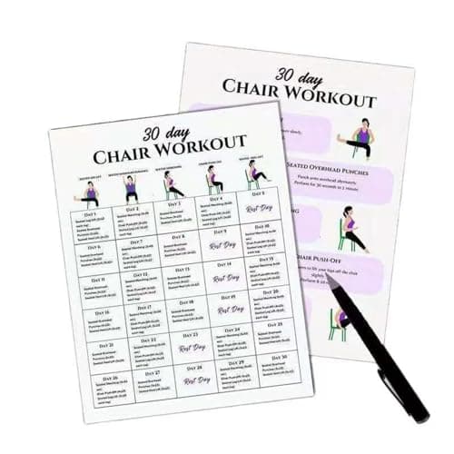 Chair Yoga for Seniors | 30-Day Fitness Poster,Chair Exercise Chart - for Adults Beginners Travel Morning Working Fitness Friends Sports Athletes Gym Strength