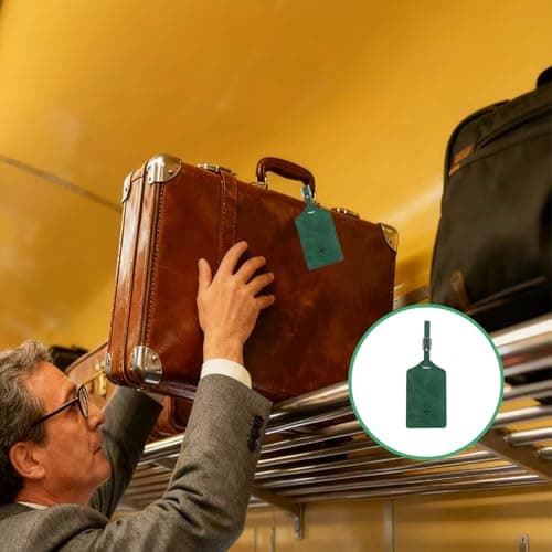 2 Pcs Deep Green Leather Luggage Tags, Cruise Suitcase Name Holders — view 6