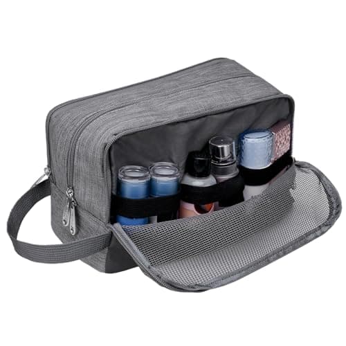 WANDF Toiletry Bag Water-Resistant Nylon Travel Wash Bag Lightweight Dopp Kit for Men and Women (A-Denim Grey) — view 4