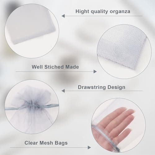 G2PLUS Silver Grey Organza Gift Pouches 10x15 cm: Medium Favor Bags,50 PCS — view 3