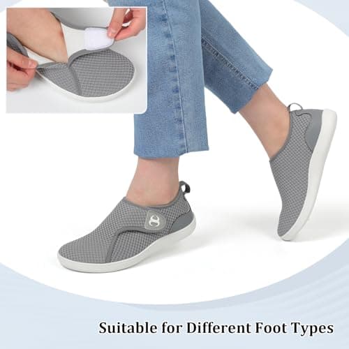 JOINFREE Womens Wide Fit Barefoot Walking Shoes Comfort Trainers Grey — view 5