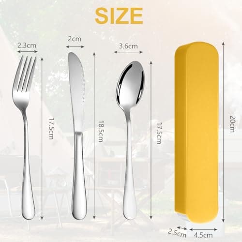 HOTUT Cutlery Set with Portable Pouch Case, 3 Pcs Camping Cutlery, Stainless Steel Flatware Camping Utensil Set with Knife Fork Spoon, Portable Utensils for Outdoor Travel Picnic Office School Lunch — view 2