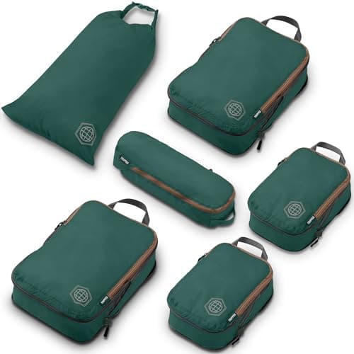 Compression Packing Cubes for Travel- Packing Cubes and Travel Organizers, Green and Brown, 6Piece, Classic
