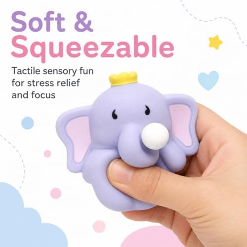 Elephant Squeeze Fidget Toy, Soft Sensory Stress Relief Toy, Cute Squishy Elephant Stress Ball for Kids & Adults, Anxiety Relief & Focus Desk Toy, Portable for Home, Office & Travel, Lavender — view 5