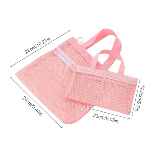 Mesh Bag - Portable Carry Bag for Toiletries, Travel Shower Bag for Shampoo, Sun Protection, Make-Up, Fitness, Travel, Camping, Students and Rooms, pink, Siehe Beschreibung, See description — view 5