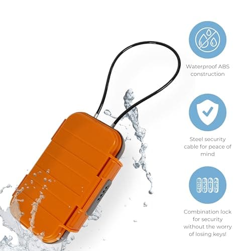 Cathedral Products Waterproof Portable Security Box with 4-Digit Combination Lock, Shockproof Anti-Theft Safe Box for Travel, Beach, or Home Use - Orange — view 4