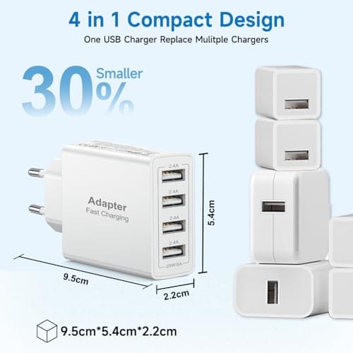 EU Travel Adapter Charger, 25W European Plug Adapter Fast Charging with 4 USB A, European Wall Adaptor EU Adaptor Plug for iPhone, iPad, Samsung, European to UK Plug Adaptor for France Spain Germany — view 3
