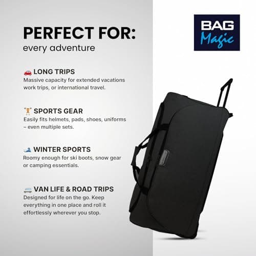 Bordlite 34" Black XXL 3-Wheel Holdall – Extra Large Twill Travel Bag with Extendable Handle & 156L Capacity – Durable Rolling Luggage for Long Trips & Family Holidays — view 5