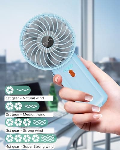 2 Pack Portable Fan Handheld Fan with Neck Lanyard, Battery Operated Electric Powered USB Rechargeable Fans, 6-15H Cooling, 180° Foldable 4 Speeds Mini Fans for Travel Outdoor Home Office, Light Blue — view 2