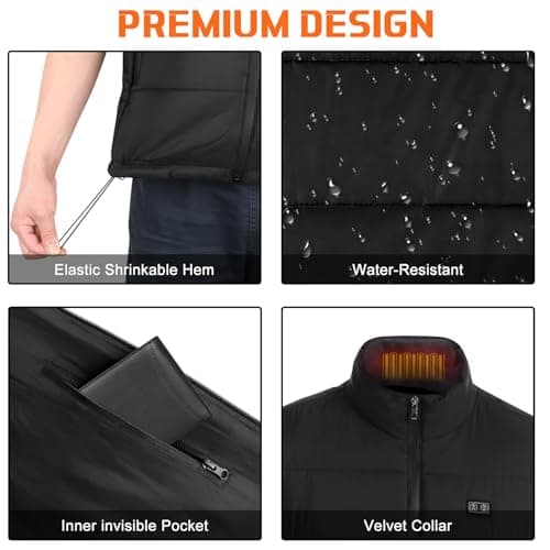 Rtdep Heated Gilet for Men, Heated Body Warmer Mens with 10000mah Battery Pack, Heated Vest with 8 Zone Heating, Heated Jackets for Men Work Thermal Vests, Motorcycle(M) — view 4