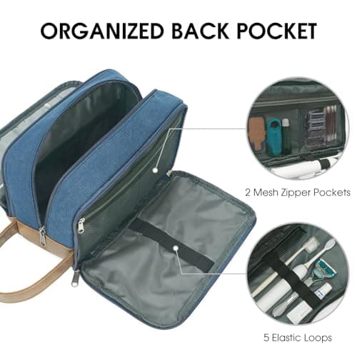 WANDF Toiletry Bag for Men, Travel Wash Bag with Handle, Water-Resistant Canvas Shaving Organiser, SBS Metal Zipper Dopp Kit for Makeup Bathroom Gym (Blue) — view 2