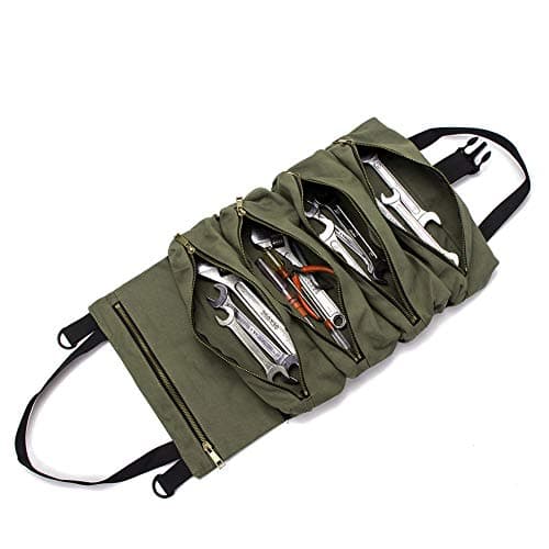 Super Roll Multi-Purpose Tool Bag, Canvas Tool Organizer Bucket, Car First Aid Kit Wrap Roll Storage Case, Hanging Tool Zipper Carrier Tote, Car Camping Gear