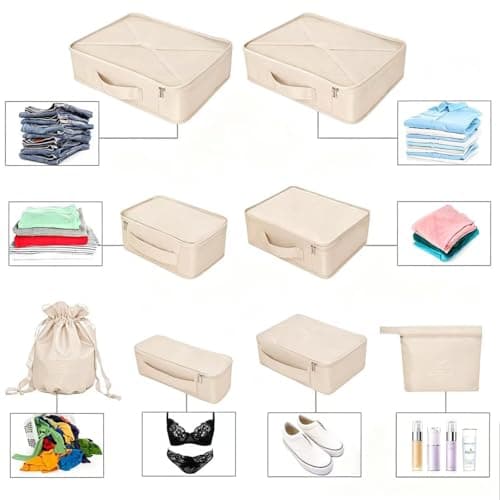 BETLLEMORY Packing Cubes 8 sets Travel Luggage Organizers with Waterproof Shoe Storage Bag Compression Pouches (Beige) — view 3