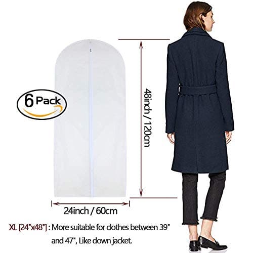 Hanging Garment Bag for Storage 60 x 120cm(24'' x 48'') Travel Long Suit Bag Sturdy Zipper Moth Proof Clothing Bag Pack of 6 with Moth Cedar Balls Pack of 6 — view 2