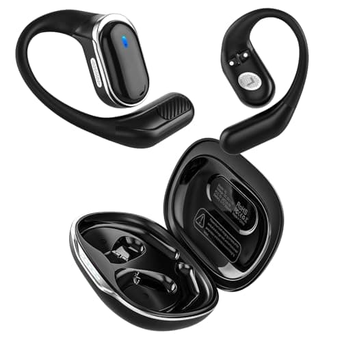 TRAUSI Open Ear Headphones, Wireless Bluetooth Earbuds, 80H Playtime Stereo Ear Buds with ENC Noise Cancelling, IPX7 Waterproof Over Ear Earphones with Earhook for Sports/Running/Gym/Workouts (Black)