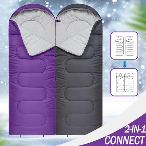 Sleeping Bags for Adults & Kids Sleeping Bag 3 Season, Ultralight Carry Bag, Adult Blanket, Lightweight Compact for Outdoor Camping, Travel, Hiking, Indoor & Outdoor Use (Purple) — view 4