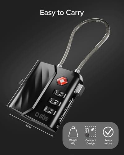 SBS Track My Lock, TSA Lock with Integrated Finder Tracker, Compatible with Apple Find My (iOS), 3-Digit Combination Lock, 60 dB Alarm, USB-C Rechargeable, Ideal for Suitcases and Bags, Black — view 5
