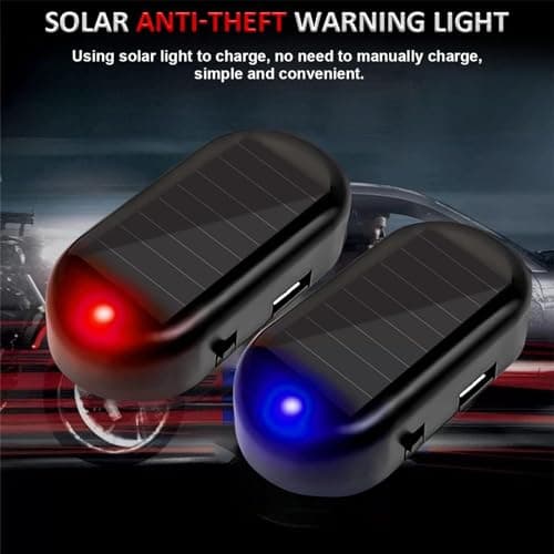 JinRui-T 2PCS Solar Power Fake Car Alarm LED Light Simulated Dummy Warning Anti-Theft LED Flashing Security Light Car Alarm System Lamp with USB Port Blue & Red Light — view 4