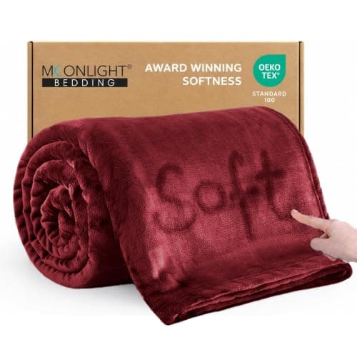 MOONLIGHT20015 Fleece Throw Blanket for Bed - Soft Cosy Fluffy Blankets for Sofa, 400 GSM Silk Touch Warm Double Throws for Audlts, Burgundy, 150x200 Cm