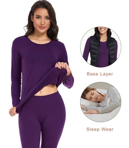 wirarpa Women's Thermal Underwear Set Cotton Base Layer Top & Bottoms L — view 3