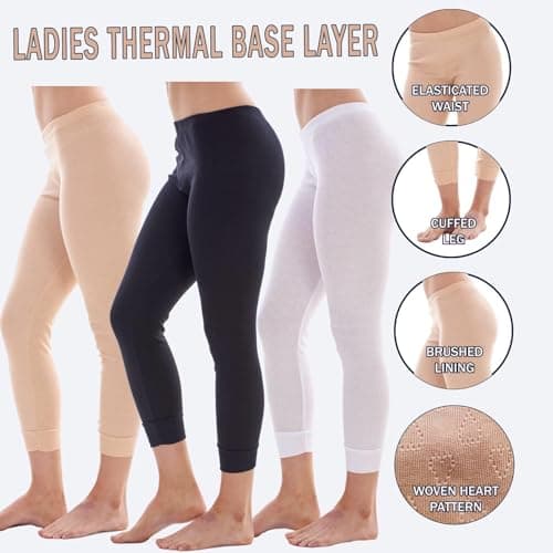Keanu Heatforce Ladies Thermal Bottoms - Pack of 3 - Winter Warm 0.45 TOG Brushed Underwear Leggings Lady Janes Baselayer (Black/Nude/White, Extra Large) — view 4