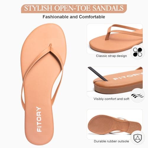 FITORY Women's Leather Flip Flops, Beach Thong Sandals Warm Nude Size 7 — view 4