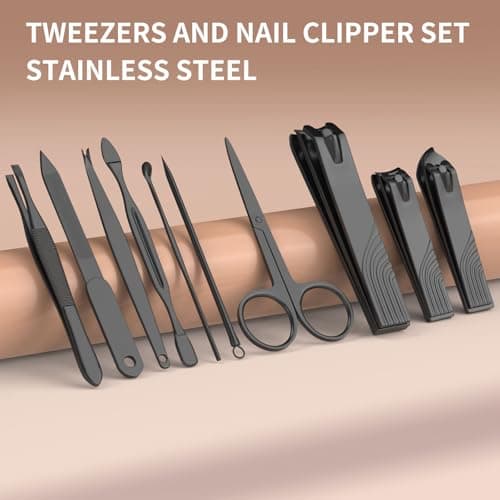 ZIZZON Travel Mini Manicure Set Nail Clipper Set 10 in 1 Stainless Steel Pedicure Care Grooming kit with Case (Black/Pink) — view 4