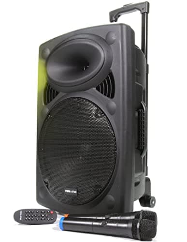 Portable PA Speaker System with Bluetooth, USB - MP3, 2 Wireless Microphones 12" Woofer, Loud 300w Power, Bass & Treble Controls (VS-P120)