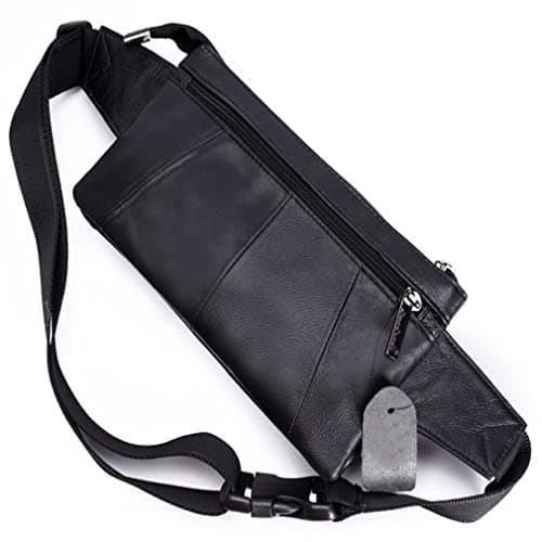 Leather Fanny Pack Waist Bag for Men Women Outdoor Travel Hunting Hiking Camping Hip Bum Belt Cell Phone Purse Wallet Pouch Black — view 5