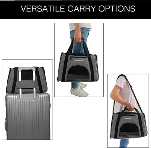 Tecageaon Soft Pet Carrier Cat Carrier Dog Carrier for Small Dogs Cats Kitten Dogs Puppies,Escape-Proof,Airline Approved for Travel,Breathable,5 Mesh Windows (Medium,Grey) — view 5