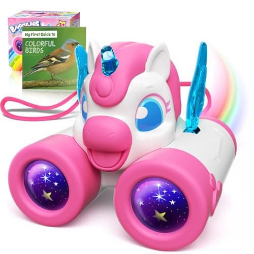 Binoculars Kids with Bird Watching Guide, Unicorn Gifts for Girls Age 3-9, Kids Outdoor Garden Toys for 3 4 5 6 7 Year Old Girls, Birthday Present for Girl Explorer Camping Toy for Nature Exploration