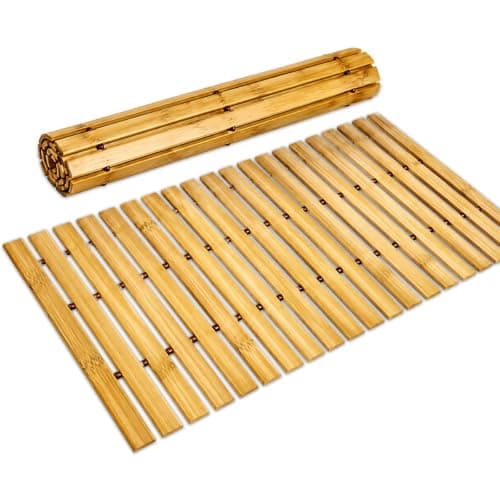 Folding Bath Mat Bamboo Wood Bathroom Strip Mat Shower Spa Sauna with Non Slip Feet Indoor Outdoor Use for Kitchen Bedroom Bathroom Toilet Doormat Pet Kitchen Travel Camper Van Camping (Small 30x60cm)