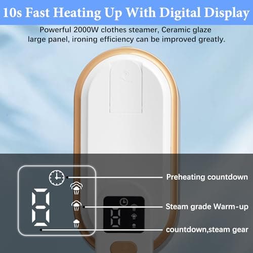 Steam Iron Travel Steamer with LCD Screen, 10S Fast Heat-up 2000W Steamer Clothing with 180° Rotatable Handle, Portable Handheld Clothes Steamer, 3 Steam Levels for Travel, Home, Office (White) — view 2