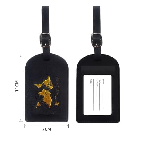 Aieino 2 Pack Luggage with Name ID Card Tags Black PU Leather Gold Pattern — view 2