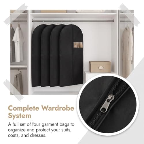 4 Pack Suit Covers Set with Zip, 120 x 60cm Clothes Bags Hanging — view 2