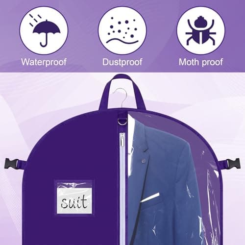 Hejo Dance Costume Bag with Compartments, 110×60cm Foldable Dance Costume Bag, Travel Garment Bag with 5 Clear Zipper Pockets, Waterproof Suit Cover, Suit Carrier for Coat Jacket Dress(Purple) — view 5