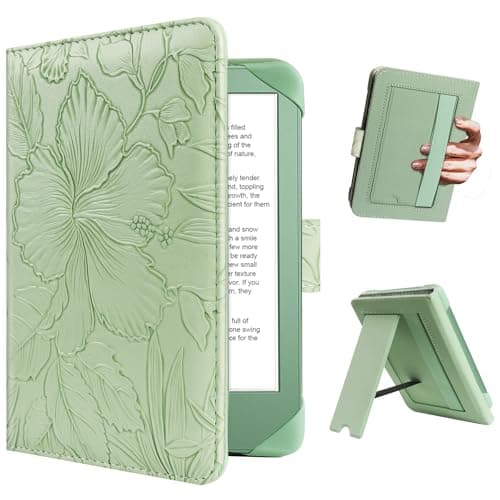 HoYiXi Universal Case For 6 inch eReader,Compatible with Kindle/Kobo Clara HD/Kobo Clara 2E/Paperwhite/PocketBook/Tolino eReader,with HandStrap/Kickstand, Cover Case for 6'' eReaders,Green