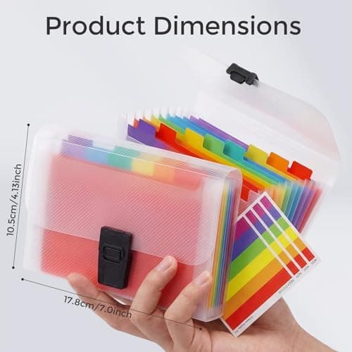 4 Pack A6 Concertina File Organiser, 13 Pockets Expanding Document Folder, Multicoloured Plastic Expanding Wallet with Rainbow Index Labels — view 4