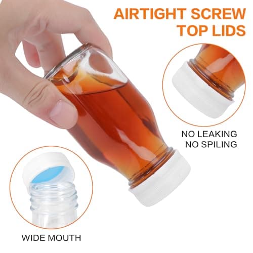 Eidoct Glass Shot Bottles with Lids 8 Pack 100ml - Reusable Clear Small Glass Bottles Complete Gift-Ready Kit (Labels, Funnel & Brush) for Travel, Homemade Beverages, Milk, Juice & Ginger Storage﻿ — view 5