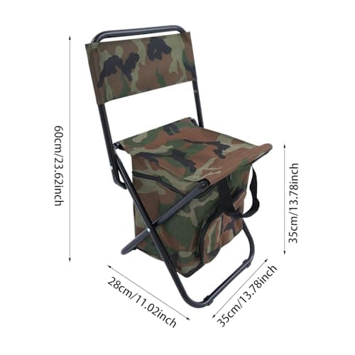 Folding Stool Backpack Insulated Cooler Bag, Portable Camping Chair with 10L Cooler, Foldable Lightweight Outdoor Seat, Double Layer Oxford Fabric & PVC Coating, for Fishing, Hiking, Picnic,Camouflage — view 3