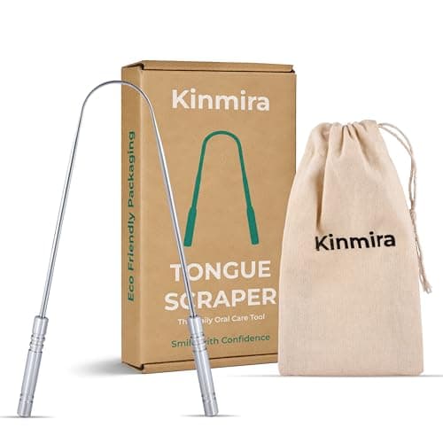 Kinmira Tongue Scraper (Pack of 1) - Stainless Steel Metal U-Shape Tongue Cleaner with Travel Pouch - Designed in London - Eco-Friendly Plastic-Free Packaging - Dental Hygiene & Fresh Breath