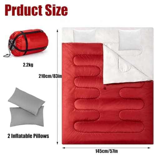 Double Sleeping Bag, Extra Large 3-4 Season Lightweight,Waterproof Indoor & Outdoor Use for Adults & Kids, Premium Sleeping bag for Hiking, Backpacking and Camping (Red) — view 2