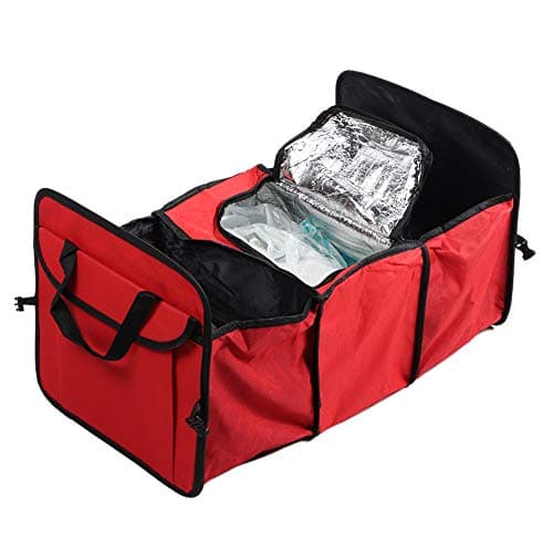 HLKSOUREZ Multifunction Folding Car Insulated Cooler Storage Bag Organizer, Trunk Storage Box with High - Quality Polyester Material, Large Capacity Car Trunk Organizer Container for Travel (Red) — view 5